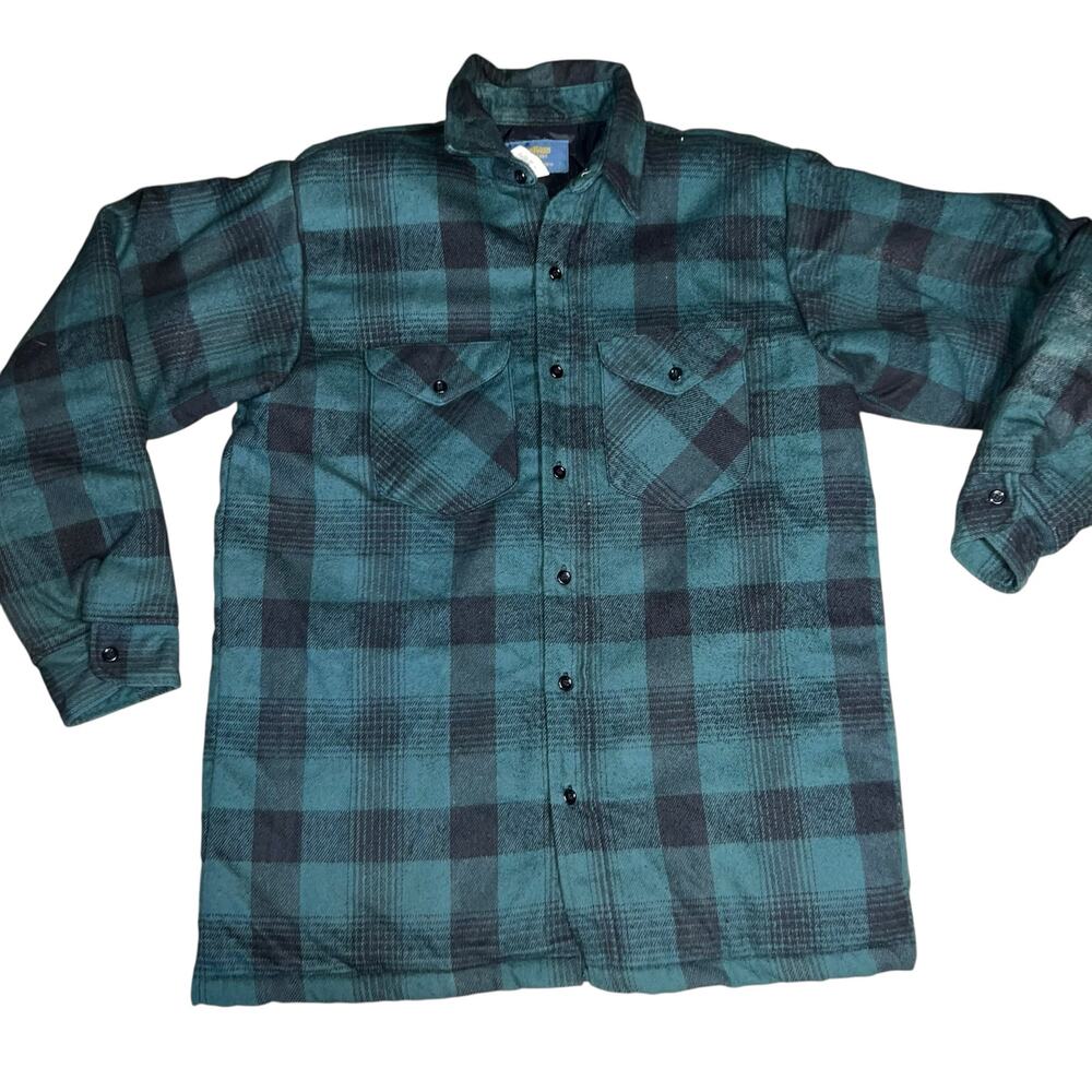 Vintage Osh Kosh Men's Plaid green flannel quilted lined outdoor jacket medium